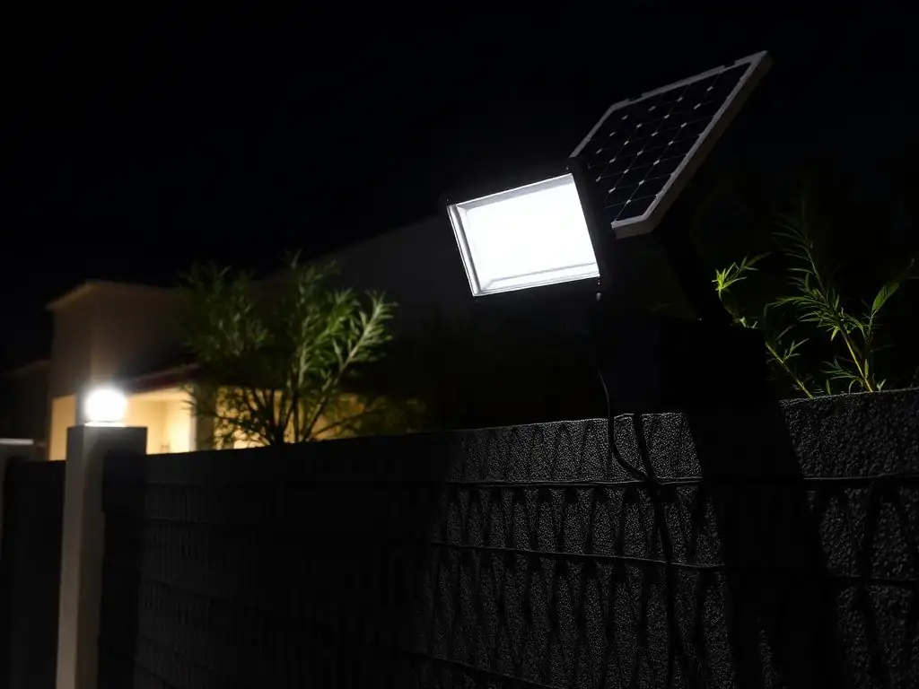 200W solar security floodlight illuminating a perimeter