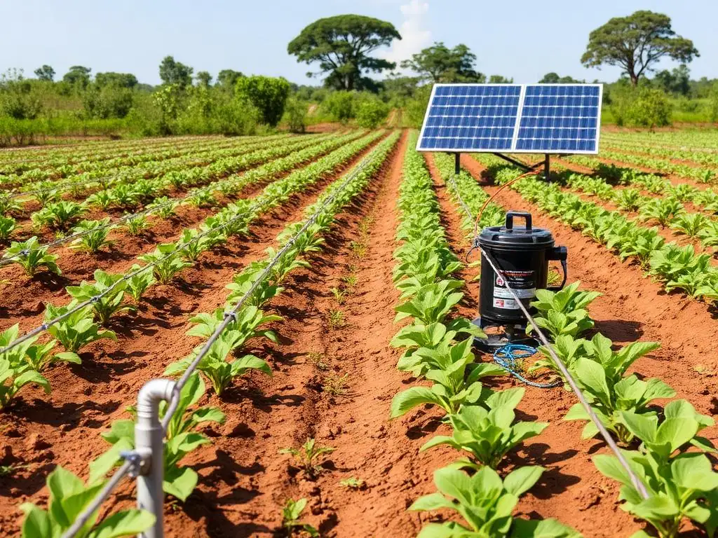 5HP solar irrigation kit with drip lines on a Kenyan farm