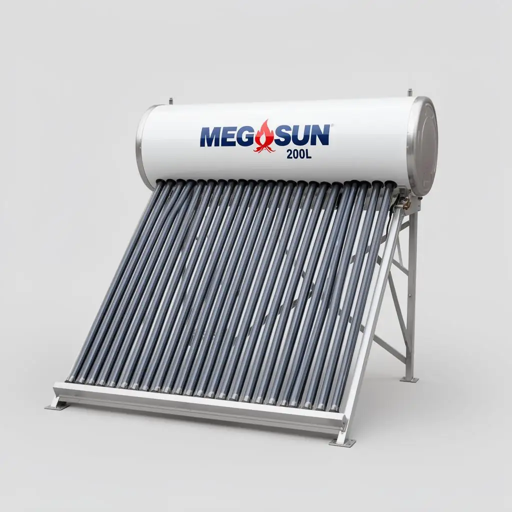 Megasun 200L pressurised solar water heater with heat-pipe tubes