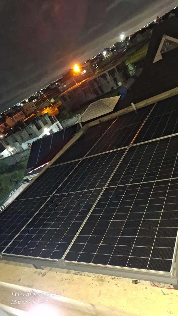Residential solar installation at night