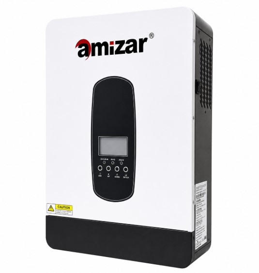 Amizar 5kW hybrid solar inverter on a brick wall