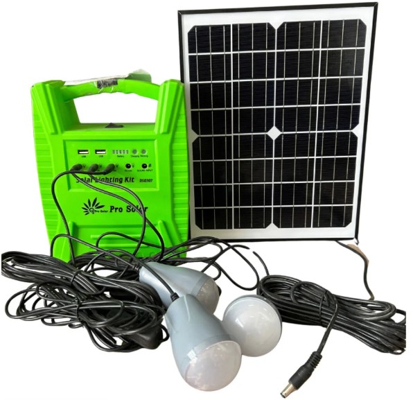 Indoor solar bulb kit with three LED bulbs, charging panel and USB charger