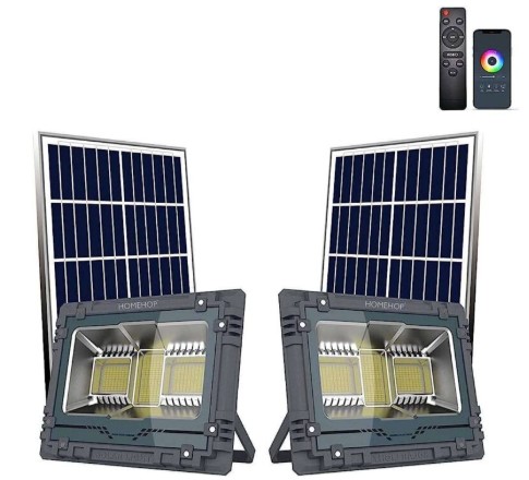 200W solar security floodlight illuminating a perimeter